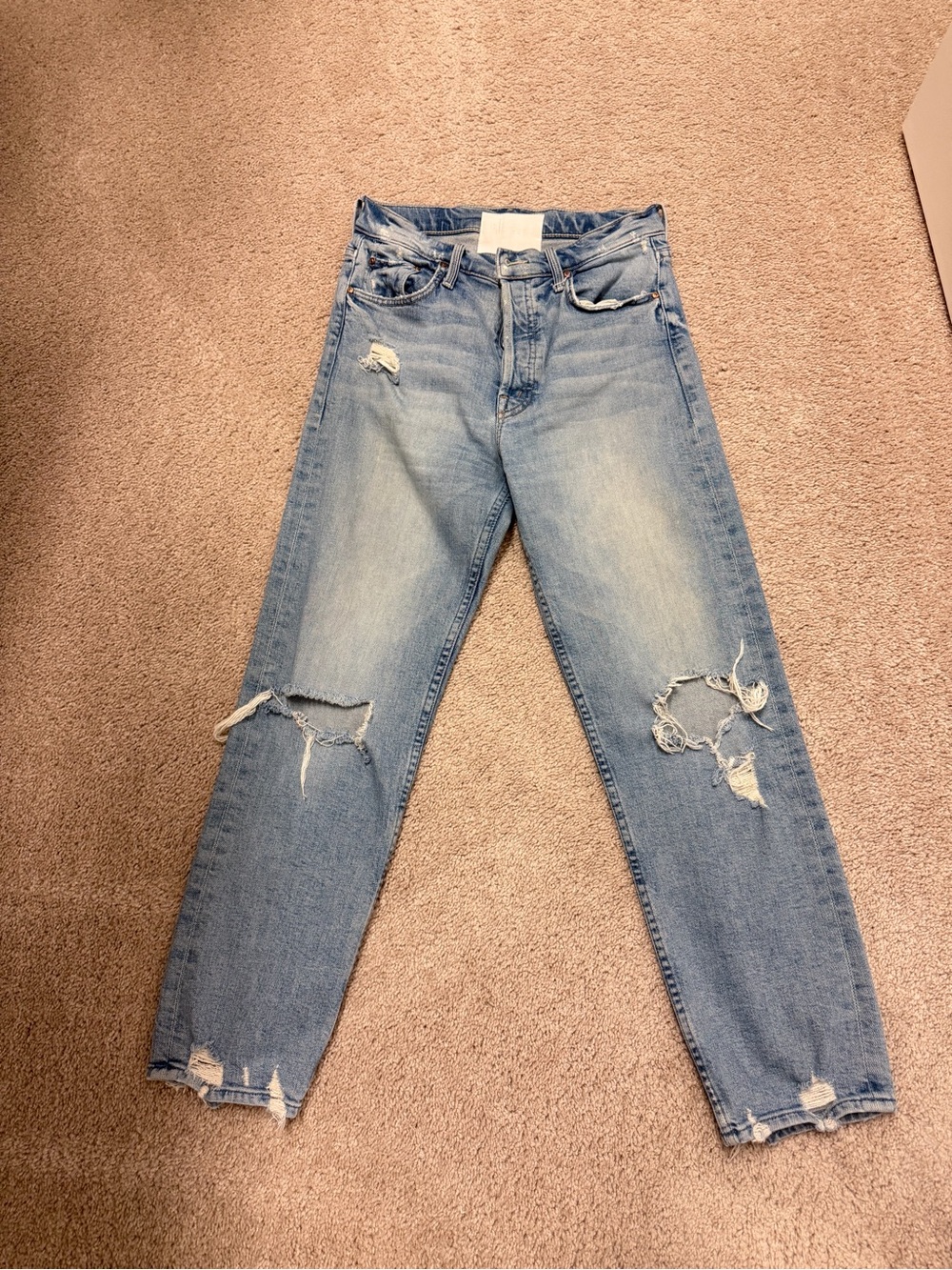 Mother jeans tomcat Light Wash Distressed Women's Jeans - Casual Straight Leg